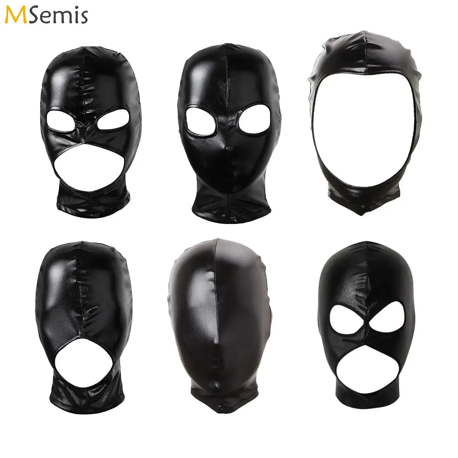 Unisex Latex Hood Mask Shiny Bronzing Open Mouth Hole Headgear Headpiece Full Face Mask Hood Role Play Costume Latex Headgear