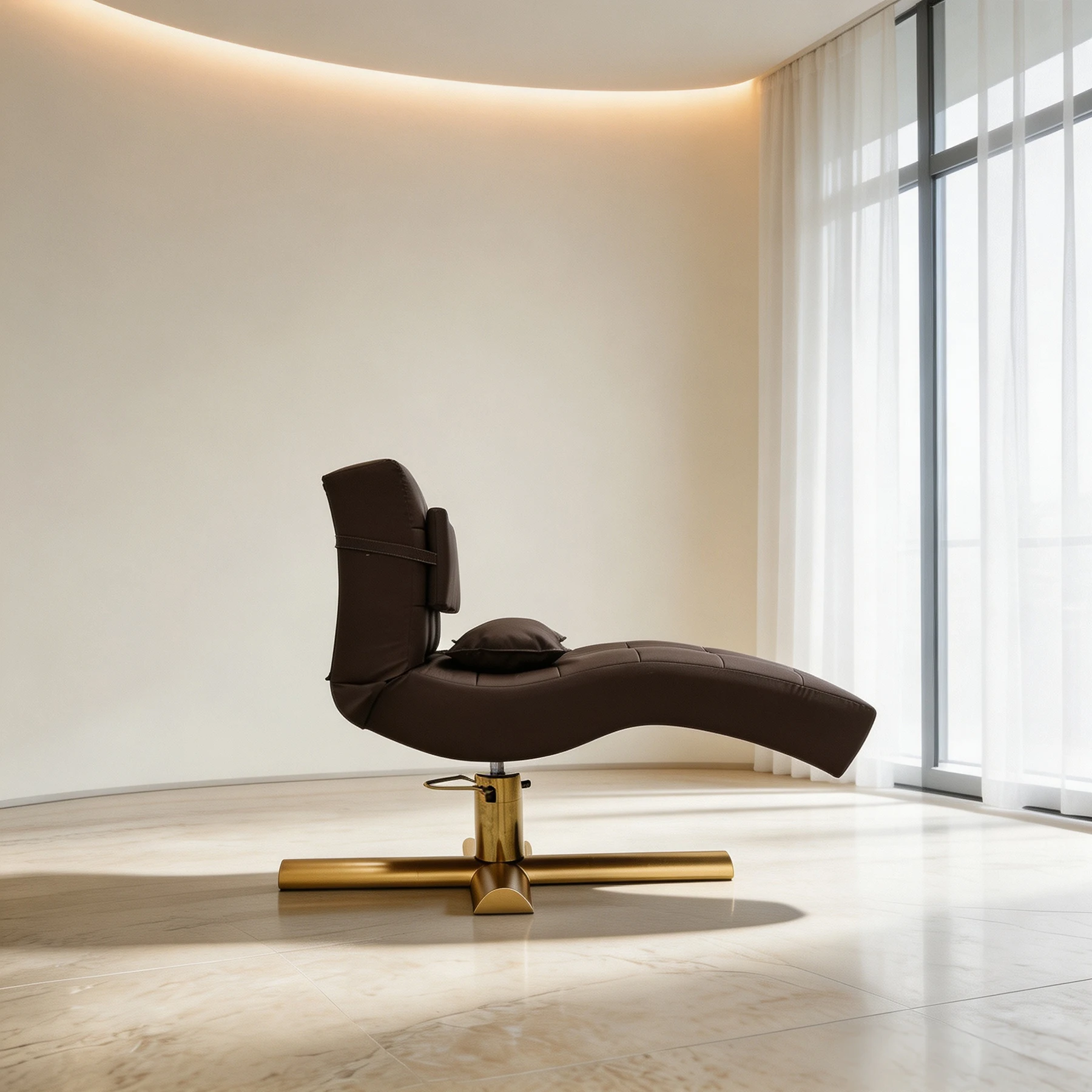Luxury Curved Brown PU Leather Beauty Salon Chair Gold Metal Hydraulic Base Adjustable Reclining Esthetician Bed Lash Tattoo Fac