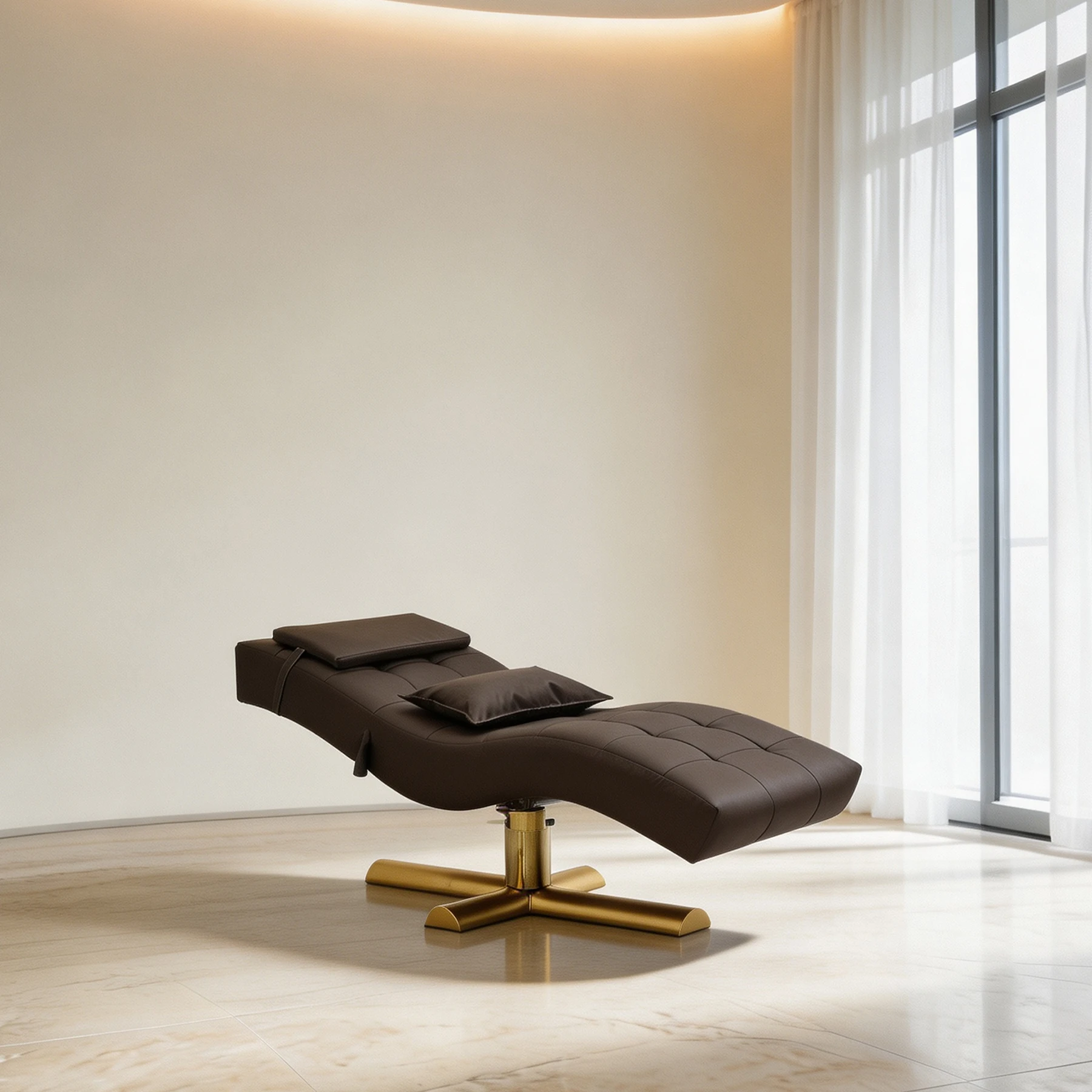 Luxury Curved Brown PU Leather Beauty Salon Chair Gold Metal Hydraulic Base Adjustable Reclining Esthetician Bed Lash Tattoo Fac