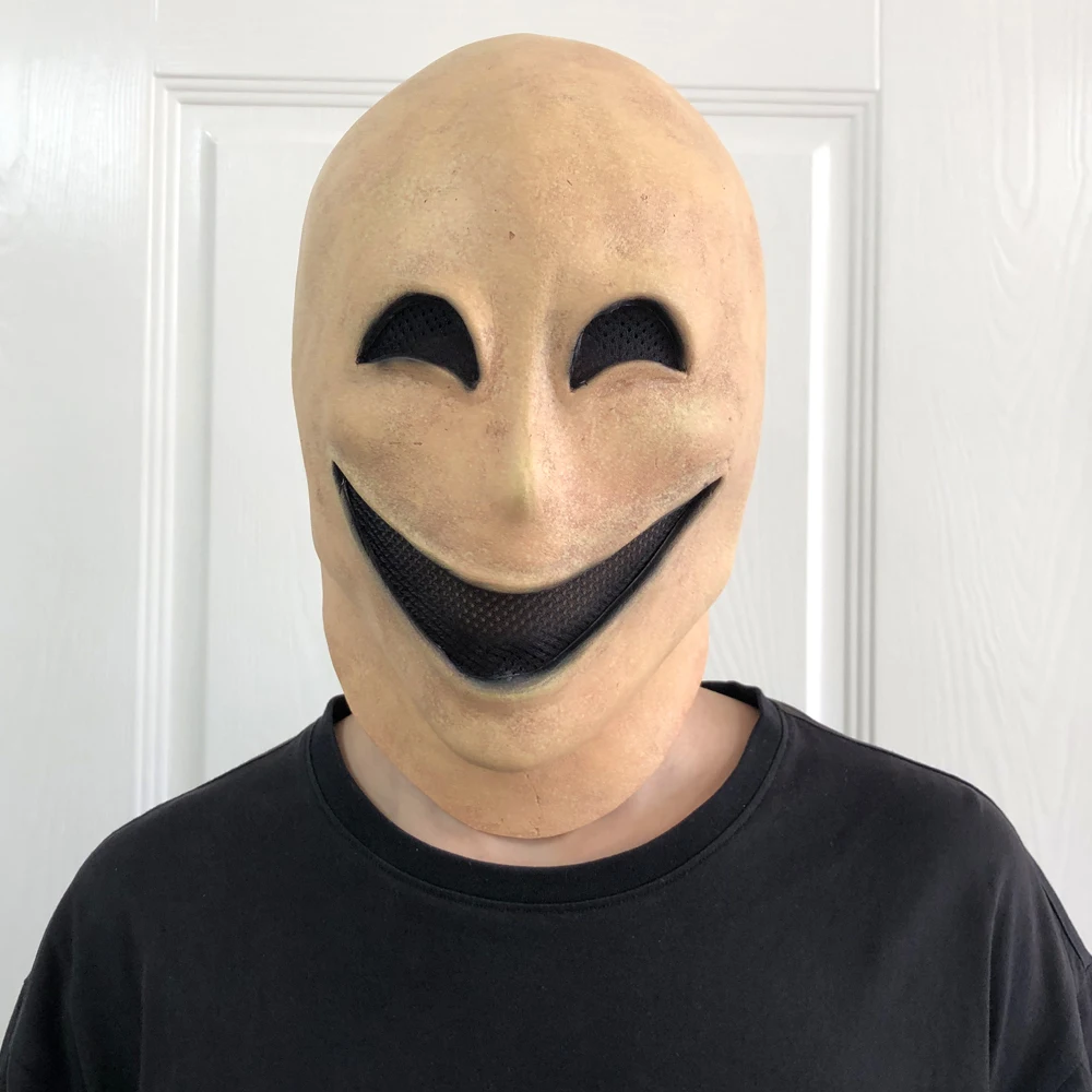 Creepy Smile No Face Man Mask Cosplay Alien Demon Latex Helmet Halloween Carnival Dress UP Party Costume Props For Adult