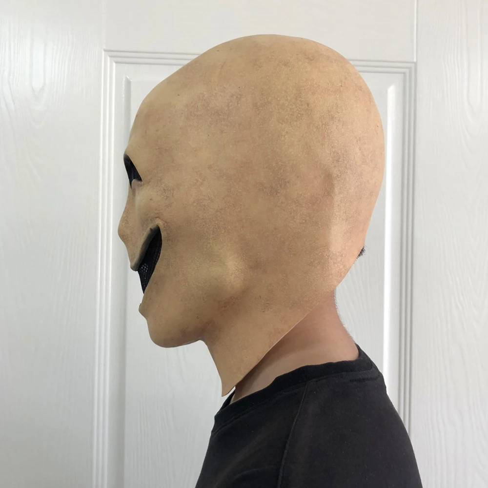 Creepy Smile No Face Man Mask Cosplay Alien Demon Latex Helmet Halloween Carnival Dress UP Party Costume Props For Adult