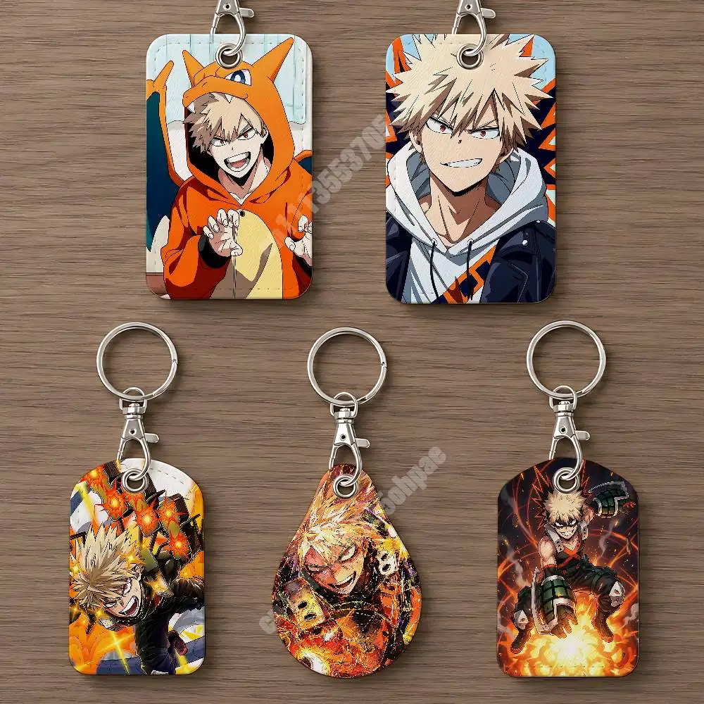 MHA Bakugou Katsuki H-Hero A-Academia Leather Keychain Card Holder for Airtag & ID Cards Business Bag Charm