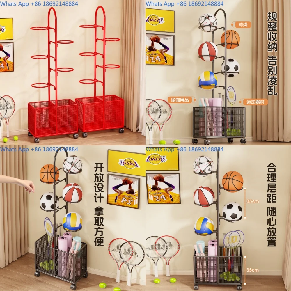 Sports Equipment Storage Rack Mobile Fitness Gear Organizer with Wheels for Home Yoga Mat Storage
