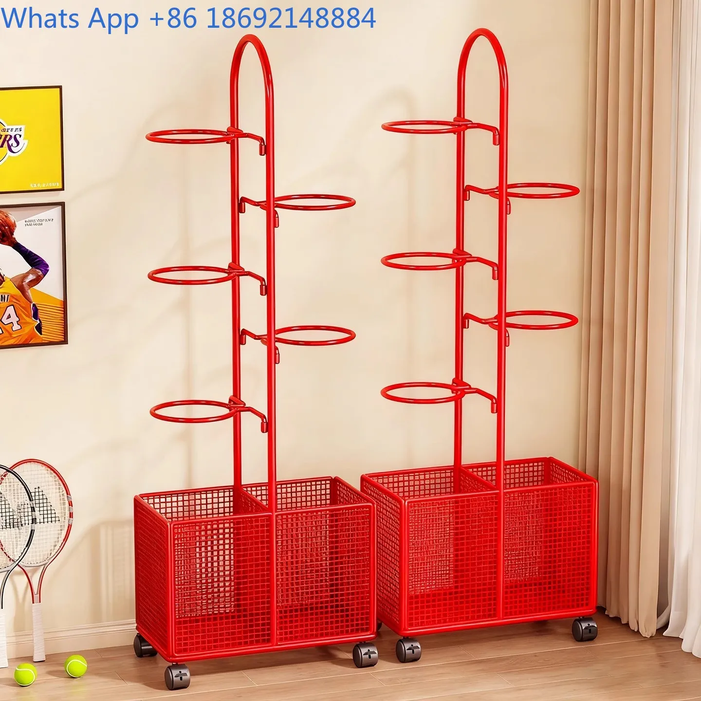 Sports Equipment Storage Rack Mobile Fitness Gear Organizer with Wheels for Home Yoga Mat Storage