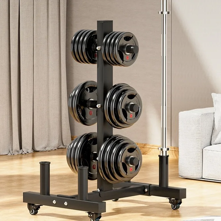 Gym Home Fitness Barbell Storage Rack Metal Steel Portable Weight Plate Rack Wheels