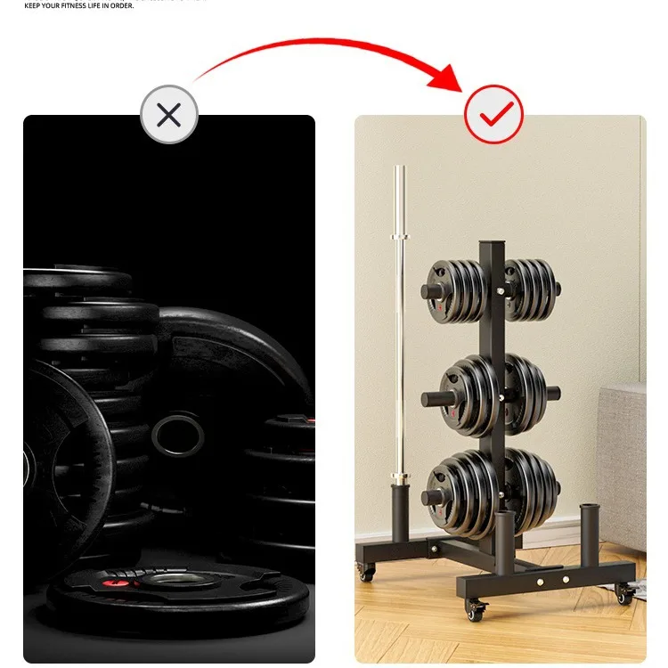Gym Home Fitness Barbell Storage Rack Metal Steel Portable Weight Plate Rack Wheels