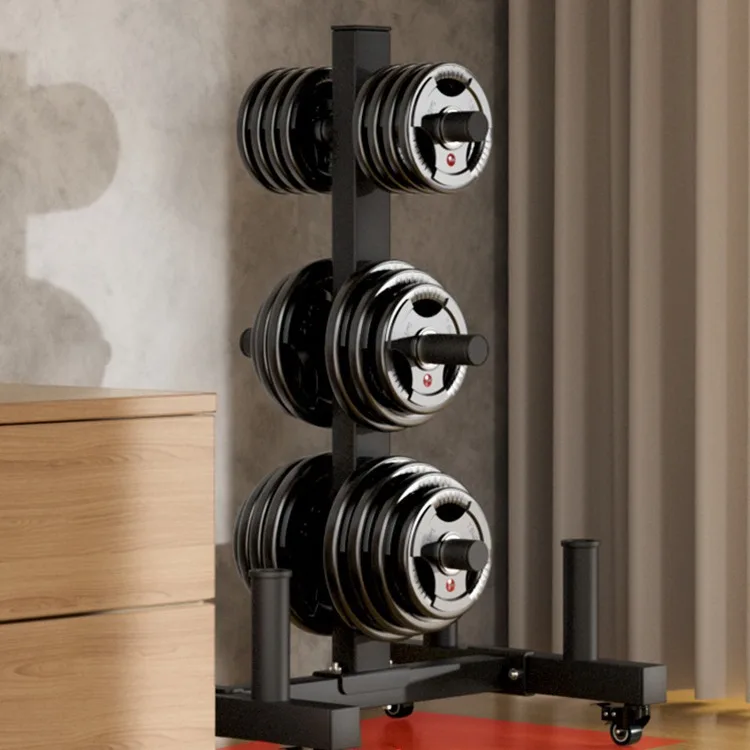 Gym Home Fitness Barbell Storage Rack Metal Steel Portable Weight Plate Rack Wheels