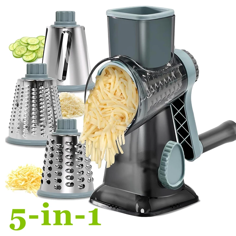 Rotary Cheese Grater 5 in 1 Rotary Grater Replaceable Stainless Blades  Shredder  Slicer  Grater Hand Crank