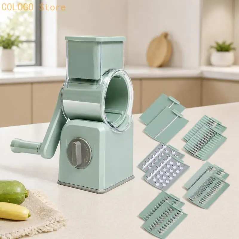 Kitchen Drum Grater Cutter, Manual Hand Turn Tool with 5 Drum Set for Vegetable Cutting and Ingredient Work Use D0LD