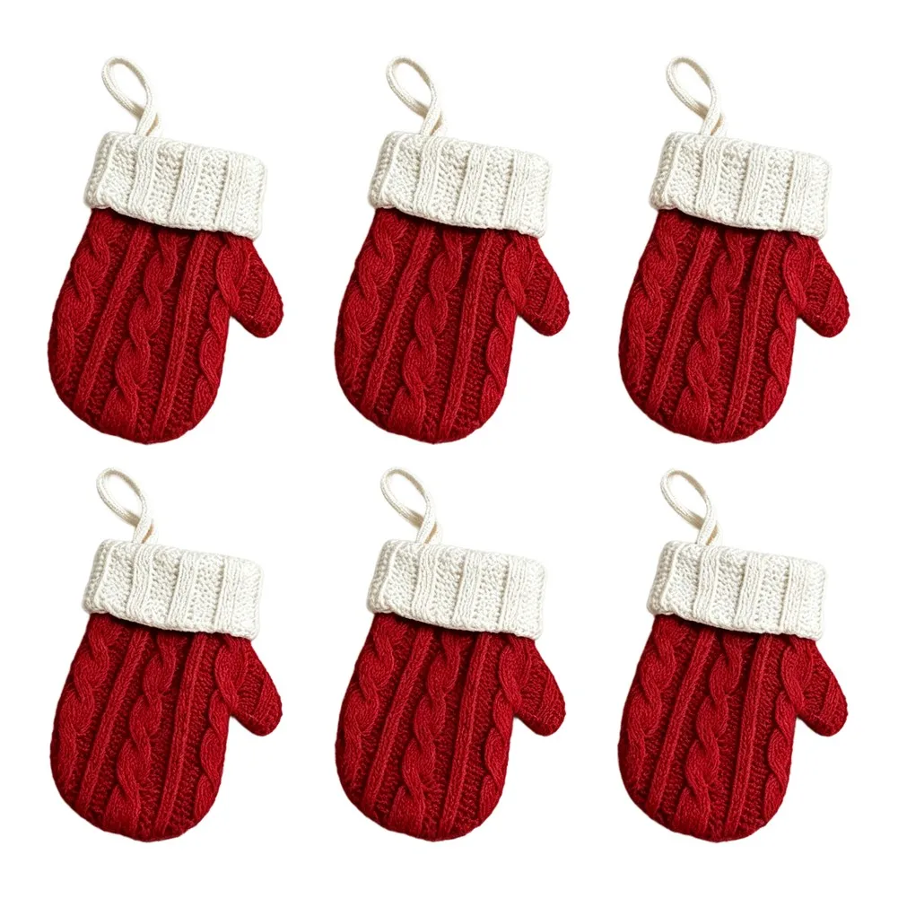 Holiday Knitted Hand Shape Cutlery Covers Hanging Ornament Reusable Fork Spoon Storage Pouch Xmas Table Home Party Dining Decor