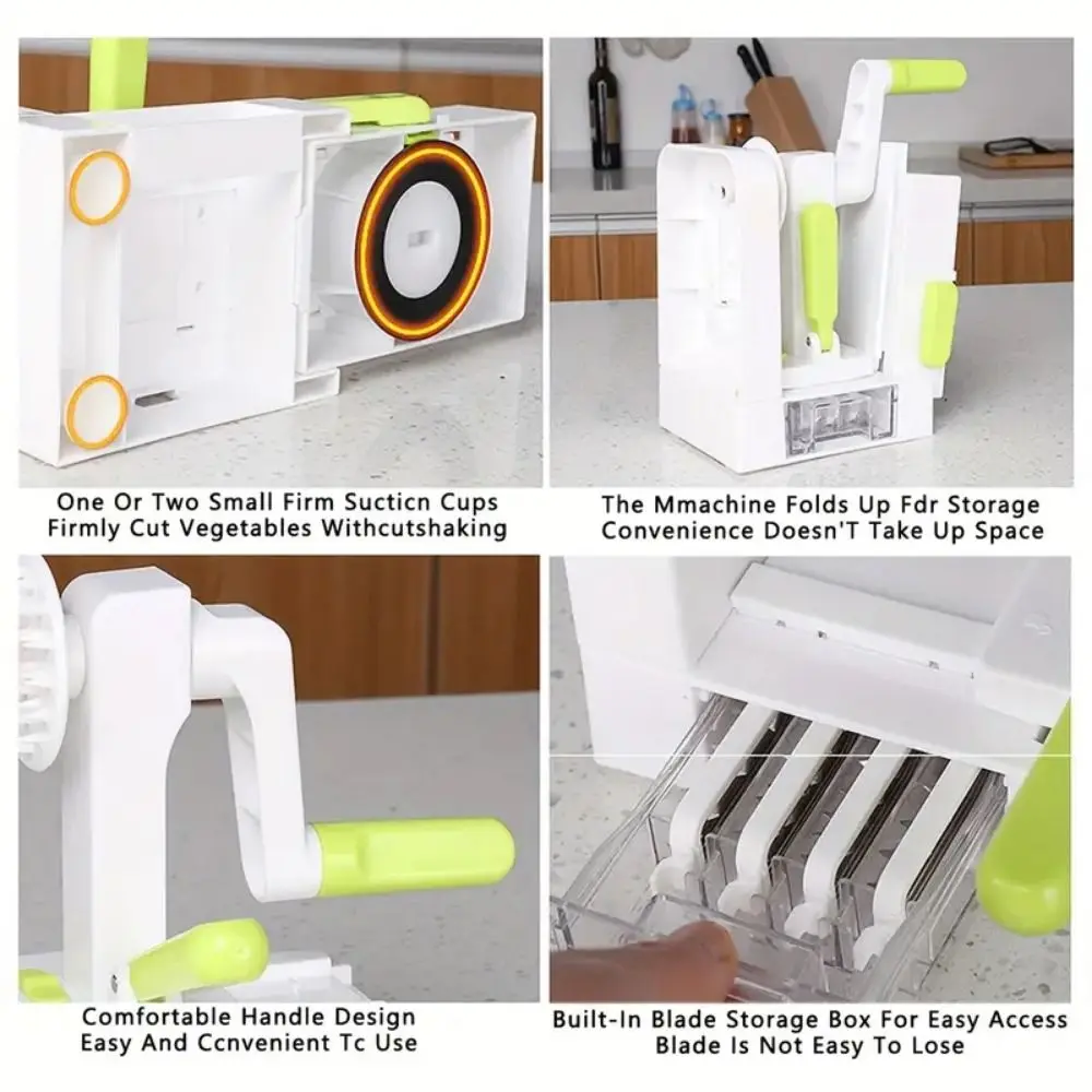 4 Blades Vegetable Spiralizer Multifunctional Manual Hand Crank Grater Foldable Suction Base Zucchini Noodle Maker Potato