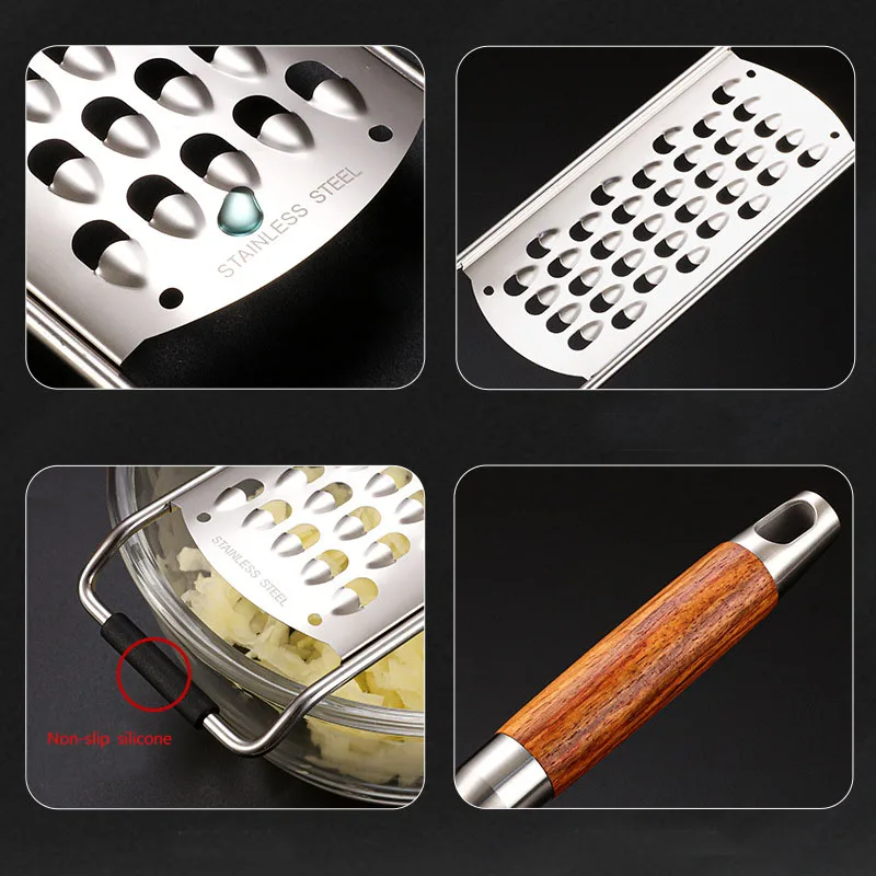 Jaswehome Cheese Grater Food Slicer Stainless Steel Wooden Handheld Multifunction Tools Vegetable Grater Garlic Grinder