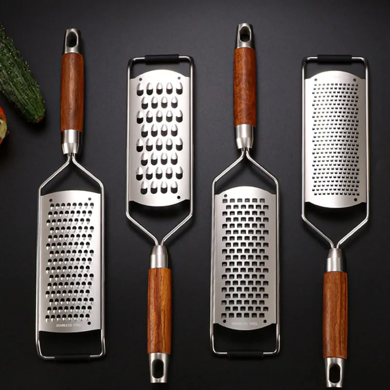 Jaswehome Cheese Grater Food Slicer Stainless Steel Wooden Handheld Multifunction Tools Vegetable Grater Garlic Grinder