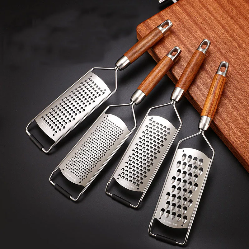 Jaswehome Cheese Grater Food Slicer Stainless Steel Wooden Handheld Multifunction Tools Vegetable Grater Garlic Grinder