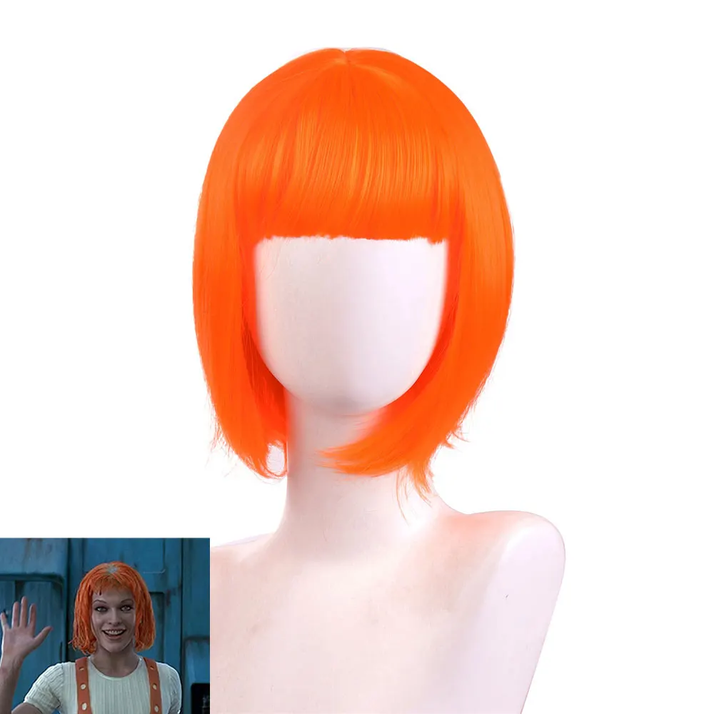 The Fifth 5th Element Leeloo Cosplay Wig Bright Orange Color Long Straight Hair Cosplay Props Leeloo Wigs