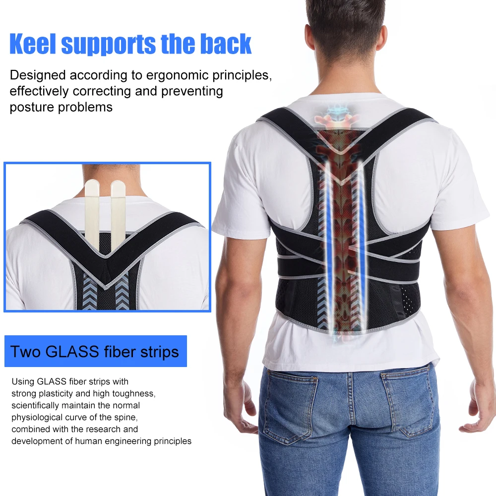 Straight Back Posture Corrector Shoulder Lumbar Brace Spine Support Belt Adjustable Corset Correction Body Improve with Plate