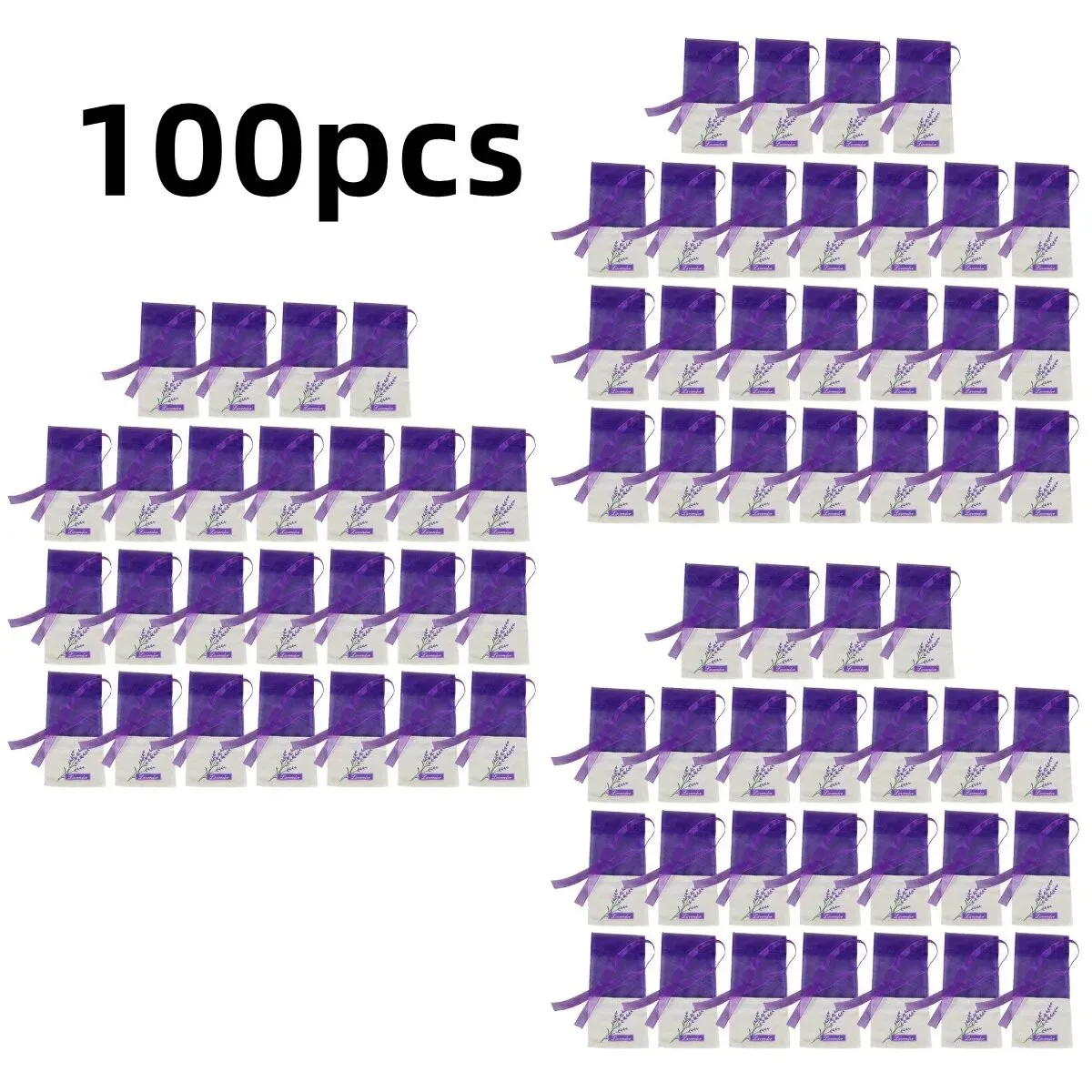 100Pcs Empty Lavender Bags Floral Printing Fragrance Pouch Sachets Bag for Relaxing Sleeping (New Dark Purple)