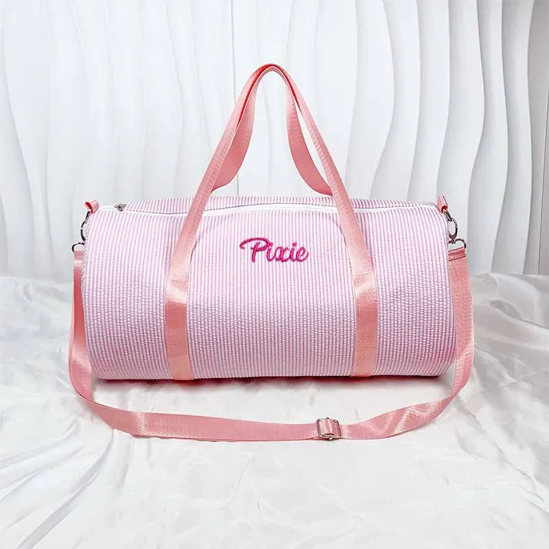 Personalized baby duffel bag, monogram seersucker travel bag, kids dance bag, toddler diaper bag, kids gifts, weekend bag
