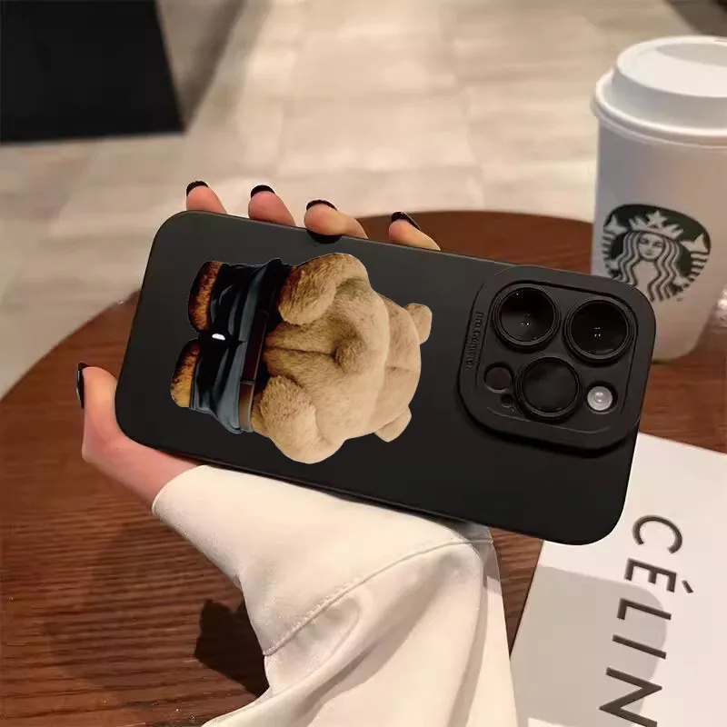 Funny Cool Bear Silicone Phone Case For iPhone 16 15 14 13 12 11 17 Pro Max XS XR X 7 8 Plus 16e SE2 Shockproof Matte Soft Cover
