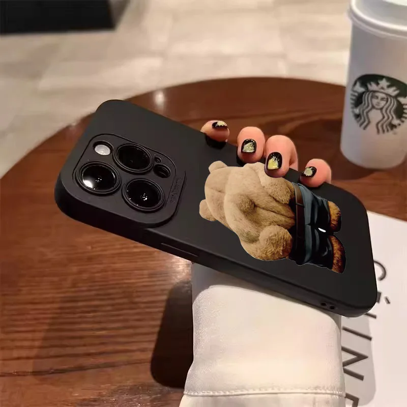 Funny Cool Bear Silicone Phone Case For iPhone 16 15 14 13 12 11 17 Pro Max XS XR X 7 8 Plus 16e SE2 Shockproof Matte Soft Cover