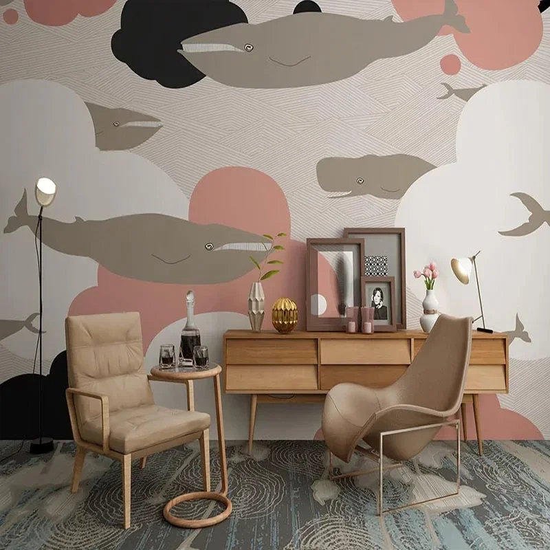 Custom Any Size 3D Mural Wallpaper Light Luxury Whale Cloud Wave Children's Room Mural Papel Pintado Pared Home Décor Tapety Art