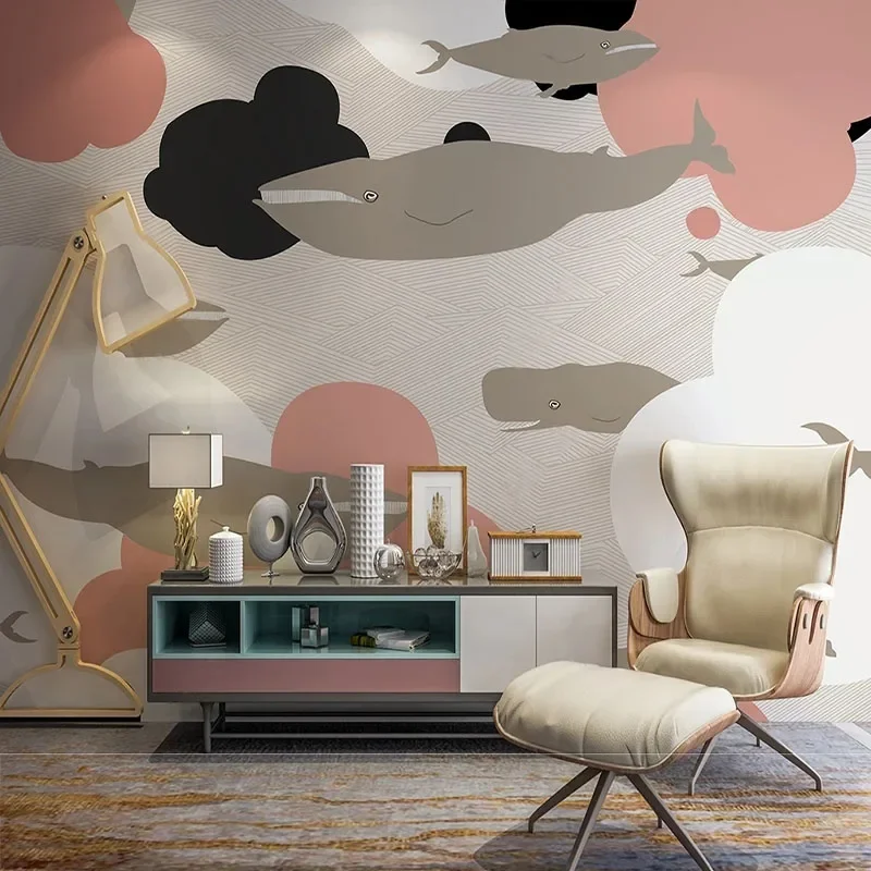 Custom Any Size 3D Mural Wallpaper Light Luxury Whale Cloud Wave Children's Room Mural Papel Pintado Pared Home Décor Tapety Art