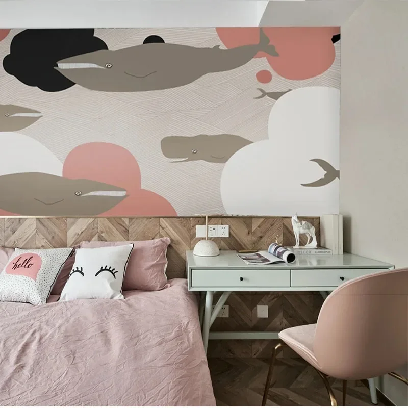 Custom Any Size 3D Mural Wallpaper Light Luxury Whale Cloud Wave Children's Room Mural Papel Pintado Pared Home Décor Tapety Art