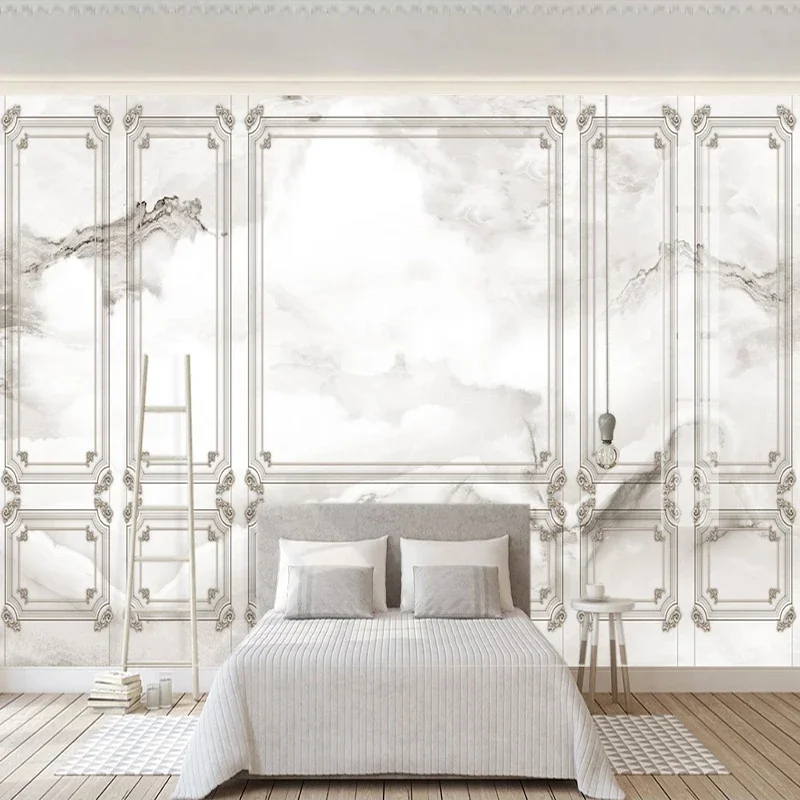 Custom Wall Mural Wallpaper 3D Stereoscopic Relief White Marble European Style Luxury Papel Pintado De Pared Tapety Home Décor