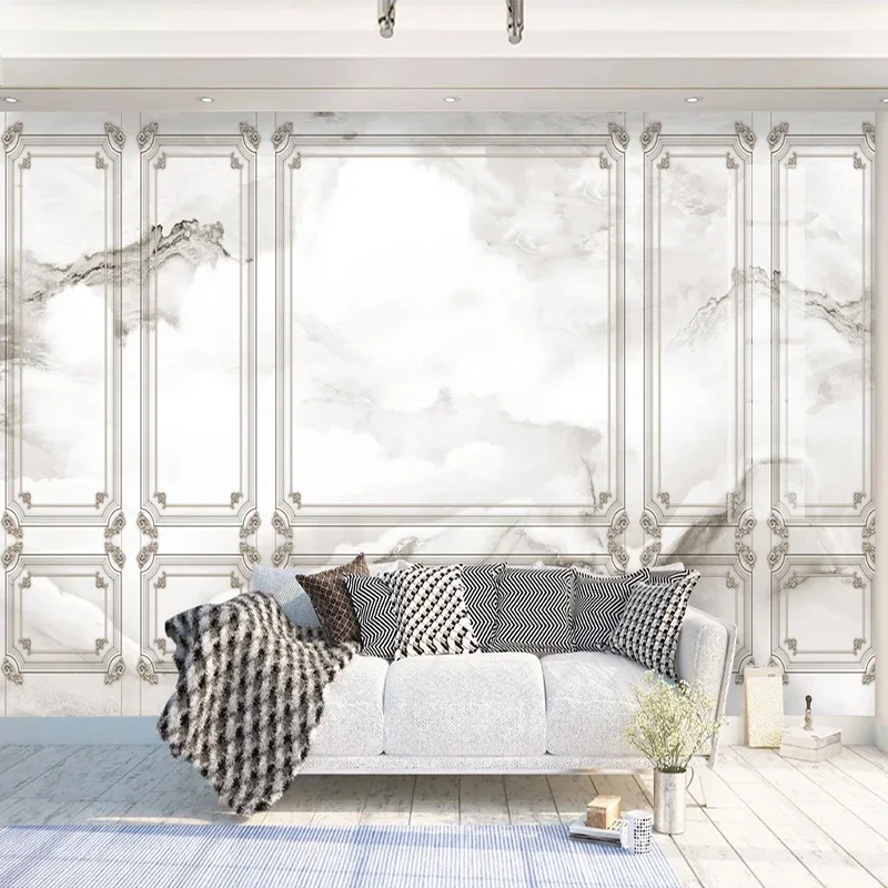 Custom Wall Mural Wallpaper 3D Stereoscopic Relief White Marble European Style Luxury Papel Pintado De Pared Tapety Home Décor