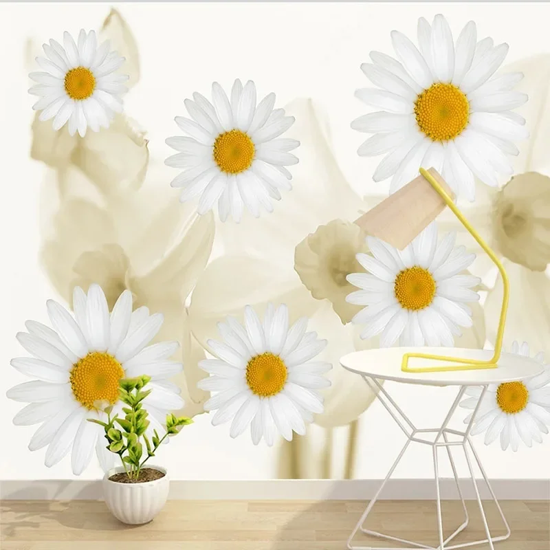 Custom 3D Photo Mural Wall Painting White Daisies Fresh Flower Background Wallpaper Papel Pintado Pared Home Décor Tapety Fresco