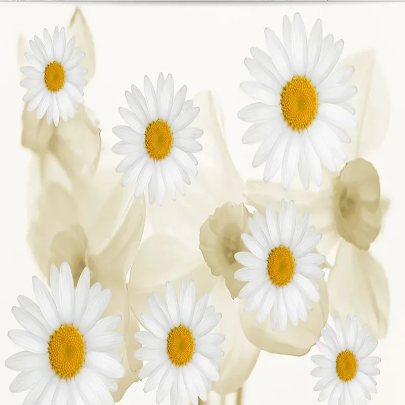 Custom 3D Photo Mural Wall Painting White Daisies Fresh Flower Background Wallpaper Papel Pintado Pared Home Décor Tapety Fresco
