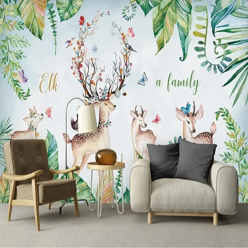 Custom Photo Banana Leaf Monstera Elk Background Mural Wallpaper For Bedroom Walls Tapety 3D Papel Pintado Pared Home Décor Art