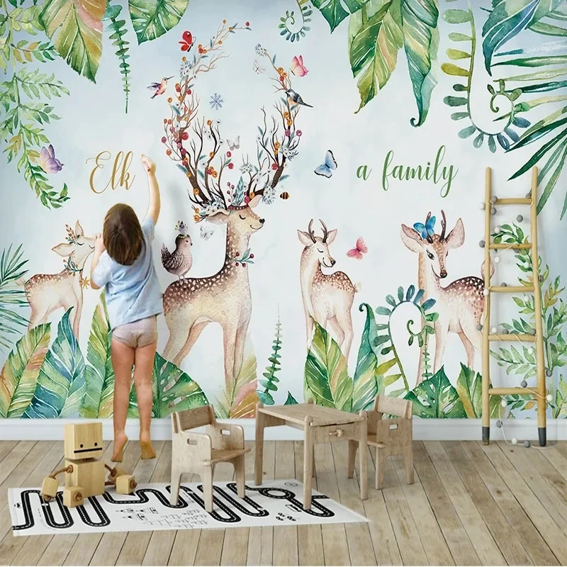 Custom Photo Banana Leaf Monstera Elk Background Mural Wallpaper For Bedroom Walls Tapety 3D Papel Pintado Pared Home Décor Art