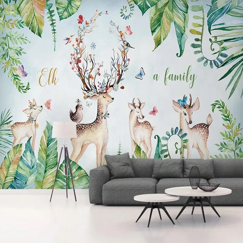 Custom Photo Banana Leaf Monstera Elk Background Mural Wallpaper For Bedroom Walls Tapety 3D Papel Pintado Pared Home Décor Art
