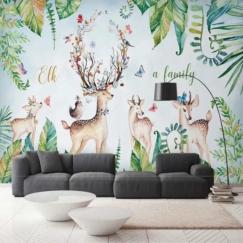 Custom Photo Banana Leaf Monstera Elk Background Mural Wallpaper For Bedroom Walls Tapety 3D Papel Pintado Pared Home Décor Art