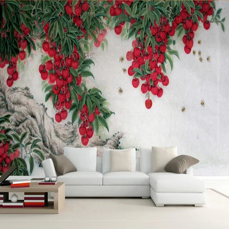 Custom 3D Photo Mural Wallpaper Lychee Chinese Style TV Background Wall Decorative Home Décor Papel Pintado Pared Fresco Tapety
