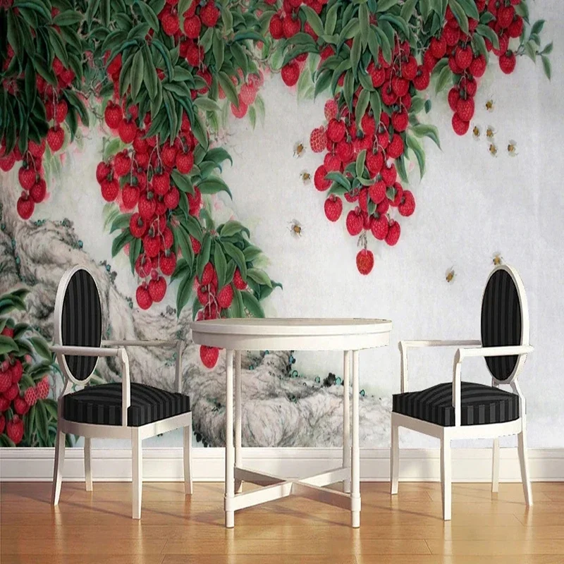 Custom 3D Photo Mural Wallpaper Lychee Chinese Style TV Background Wall Decorative Home Décor Papel Pintado Pared Fresco Tapety