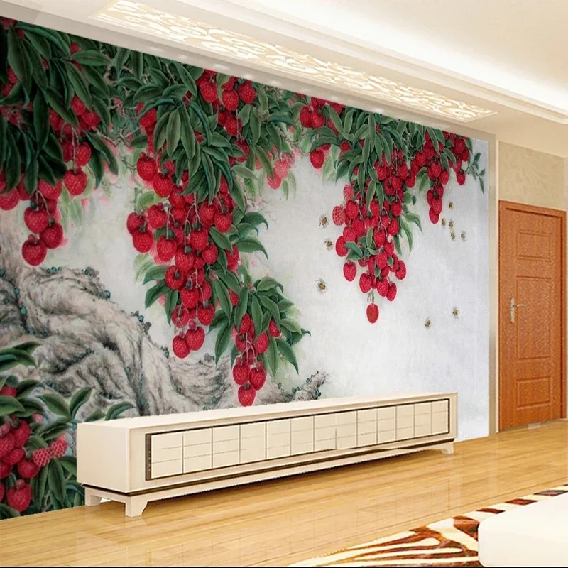 Custom 3D Photo Mural Wallpaper Lychee Chinese Style TV Background Wall Decorative Home Décor Papel Pintado Pared Fresco Tapety