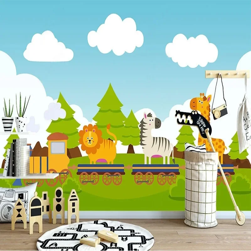 Custom 3D Mural Wallpaper Cartoon Animal Train Background Wall Of Children's Room For Bedroom Home Décor Papel Pintado Pared Art
