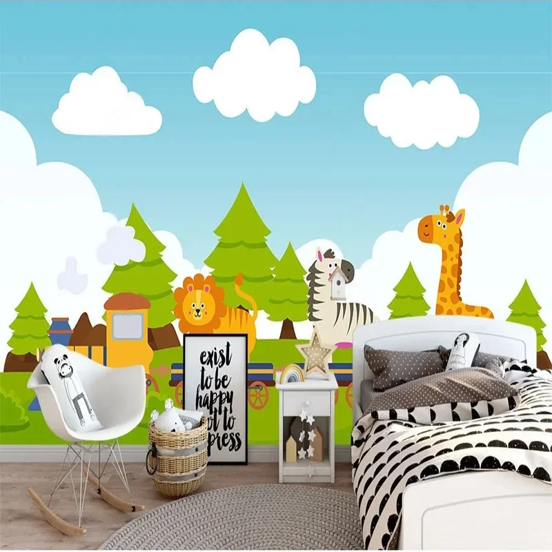 Custom 3D Mural Wallpaper Cartoon Animal Train Background Wall Of Children's Room For Bedroom Home Décor Papel Pintado Pared Art
