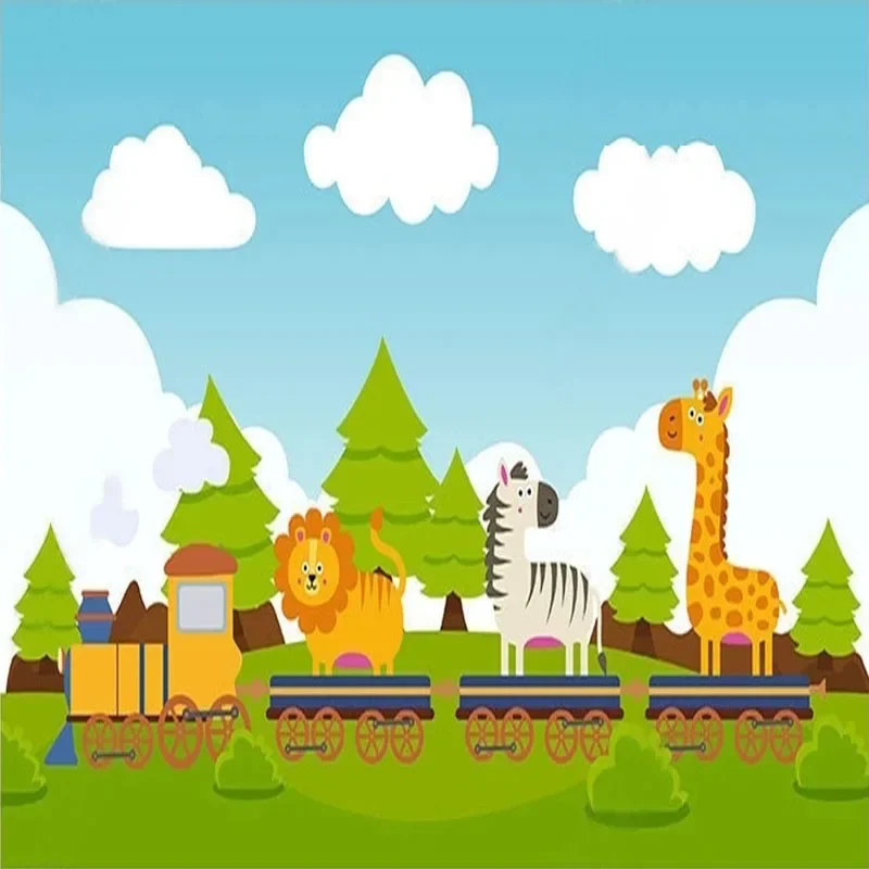 Custom 3D Mural Wallpaper Cartoon Animal Train Background Wall Of Children's Room For Bedroom Home Décor Papel Pintado Pared Art