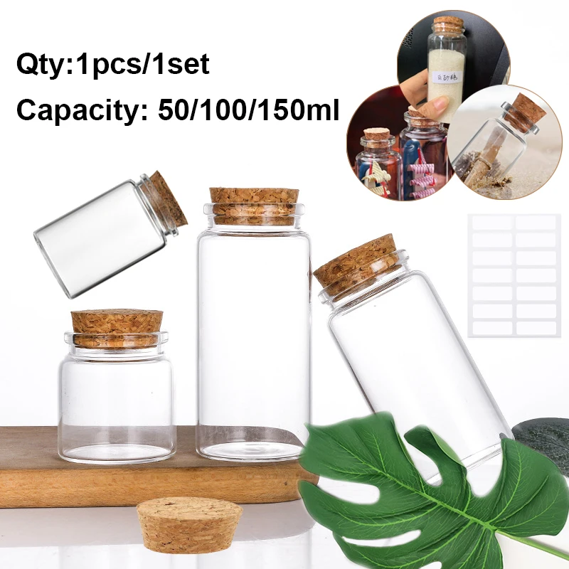 1pcs/1 Set of Capacity 50ml/100ml/150ml Transparent Cork Empty Glass Bottle Candy Storage Glass Jar Household Storage Jar Vial