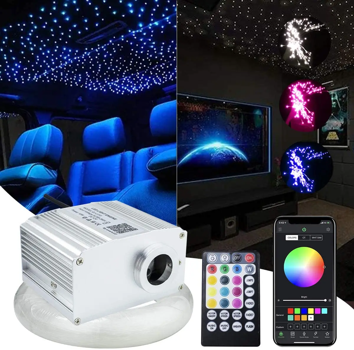 10W Fiber Optic Star Light CeilingTwinkle Car Roof Star Light with App Music Control for Car Starry Sky Ceiling