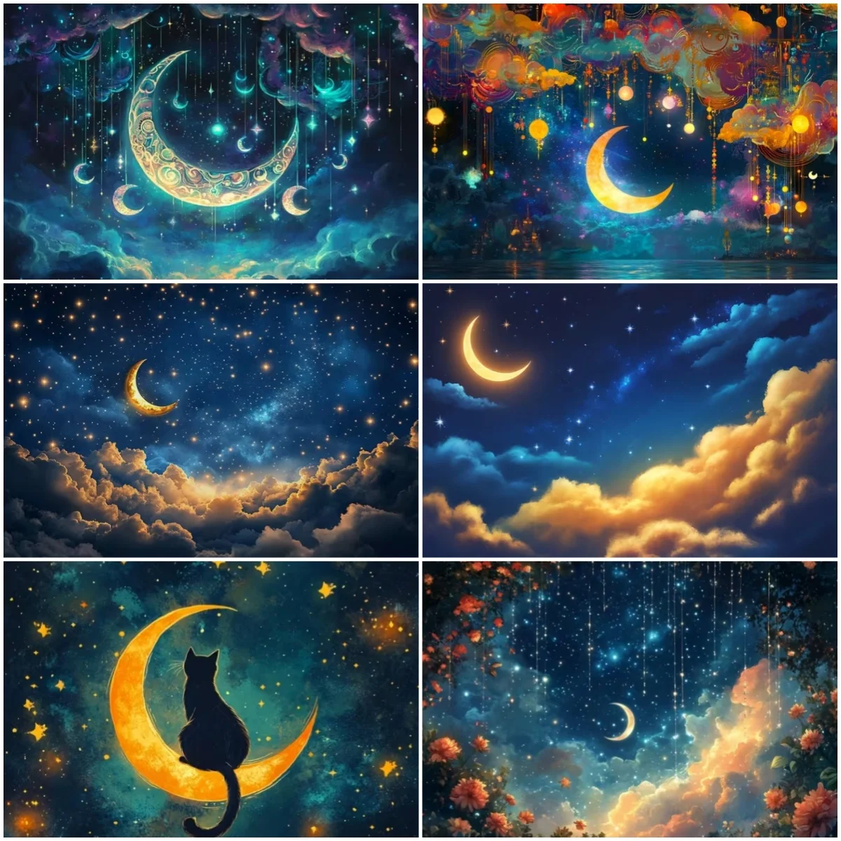 Night Moon Starry Sky Photography Background Colorful Cloud Backdrop Child Room Party Decor Banner Portrait Photo Prop Kid Gifs