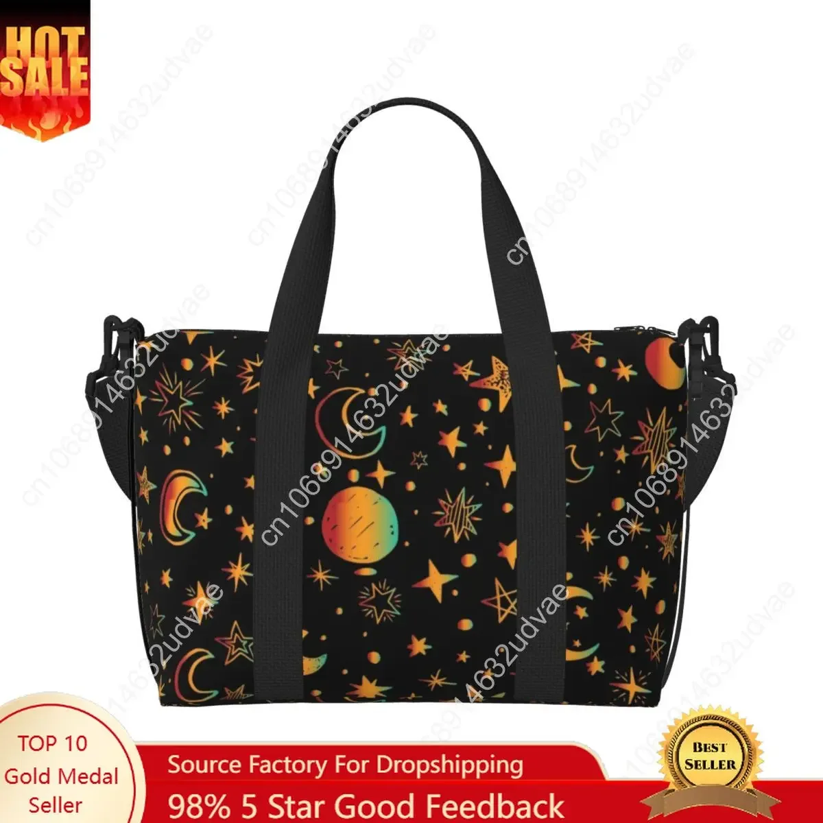 Custom Large Celestial Moon And Stars Tote Bag for Women Space Universe Galaxy Astronomy Shopping Shoulder Gym Beach Travel Bag
