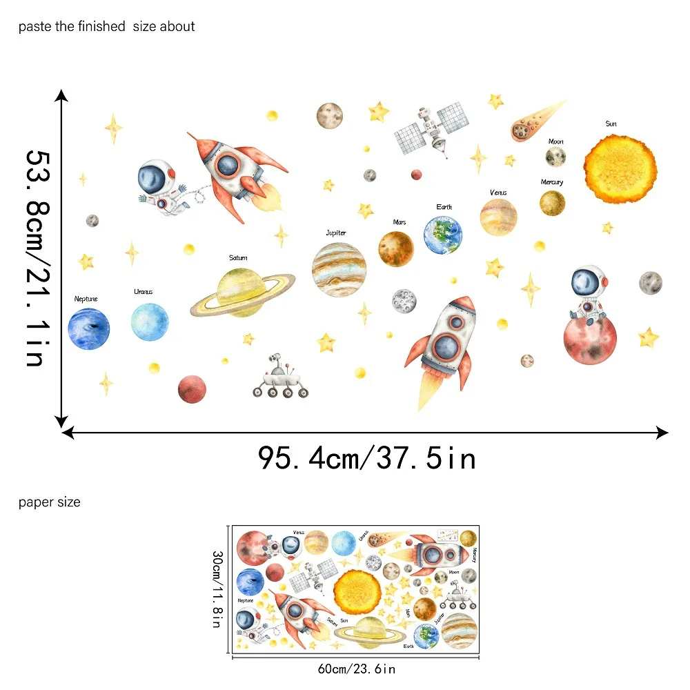 Cartoon Space Galaxy Rocket Wall Stickers Outer Space Astronauts Wall Decoration Stickers Planet Star Sticker Boys Bedroom Decor