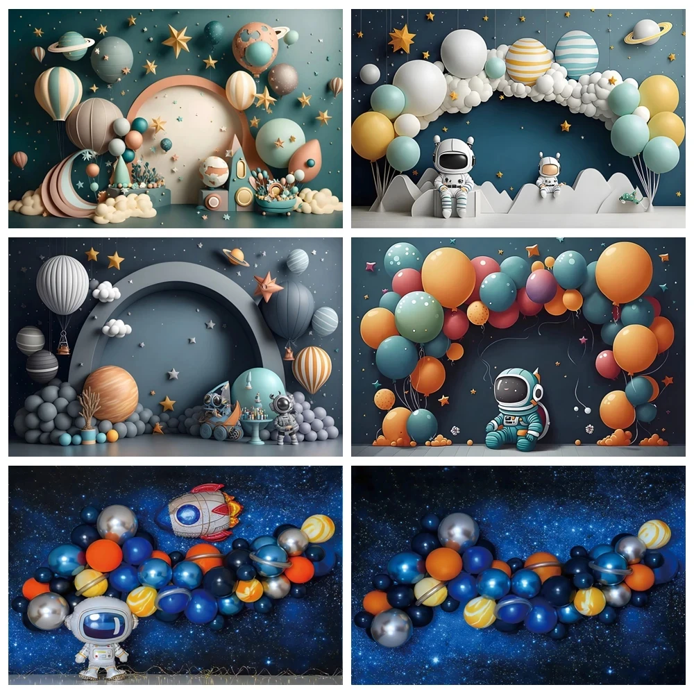 Outer Space Photography Happy Birthday Astronaut Rocket Background Banner Children's Birthday Party Decoration Props Poster Baby