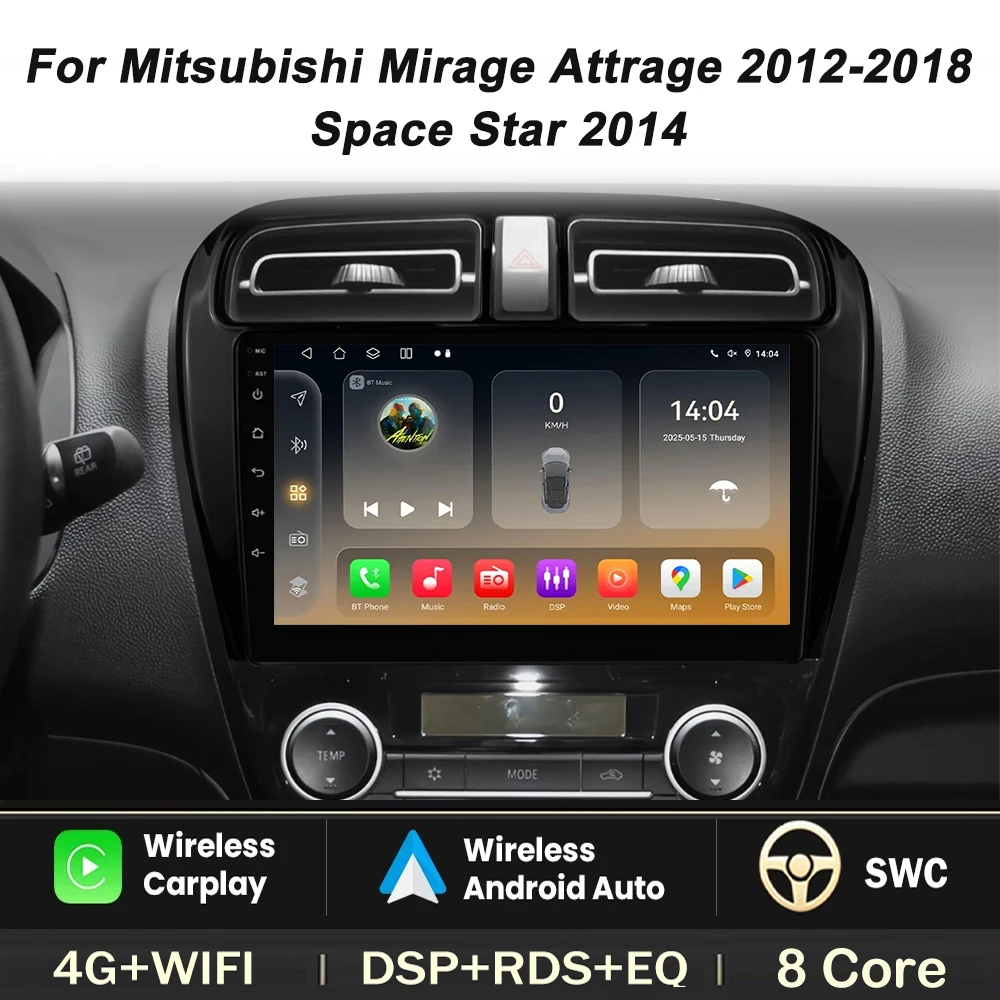 Car Radio For Mitsubishi Mirage Attrage 2012-2018 Space Star 2014 Carplay Android Auto Stereo Multimedia Player GPS Navigation