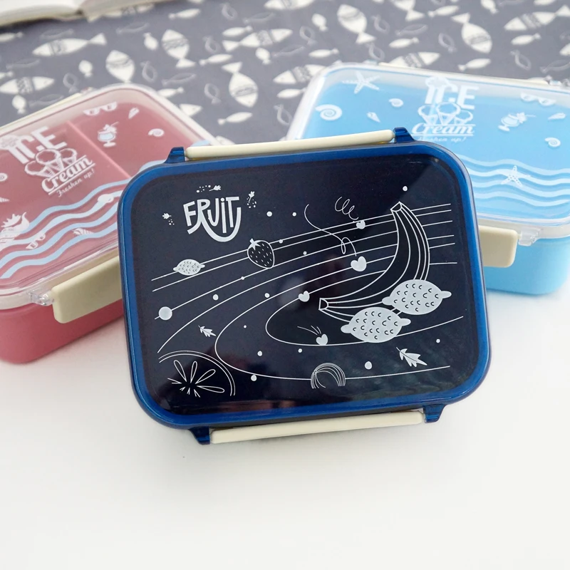 600ml Single-Layer Bento Box With Spacer Kids Microwave Lunch Box Cute Student Breakfast Box Snack Fruit Food Storage Container