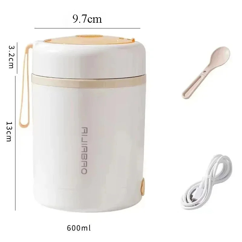 600ML Portable USB Electric Heating Lunch Box Stainless Steel Food Warmer for Picnic Milk Drink 5V 12V 24V Food Heater